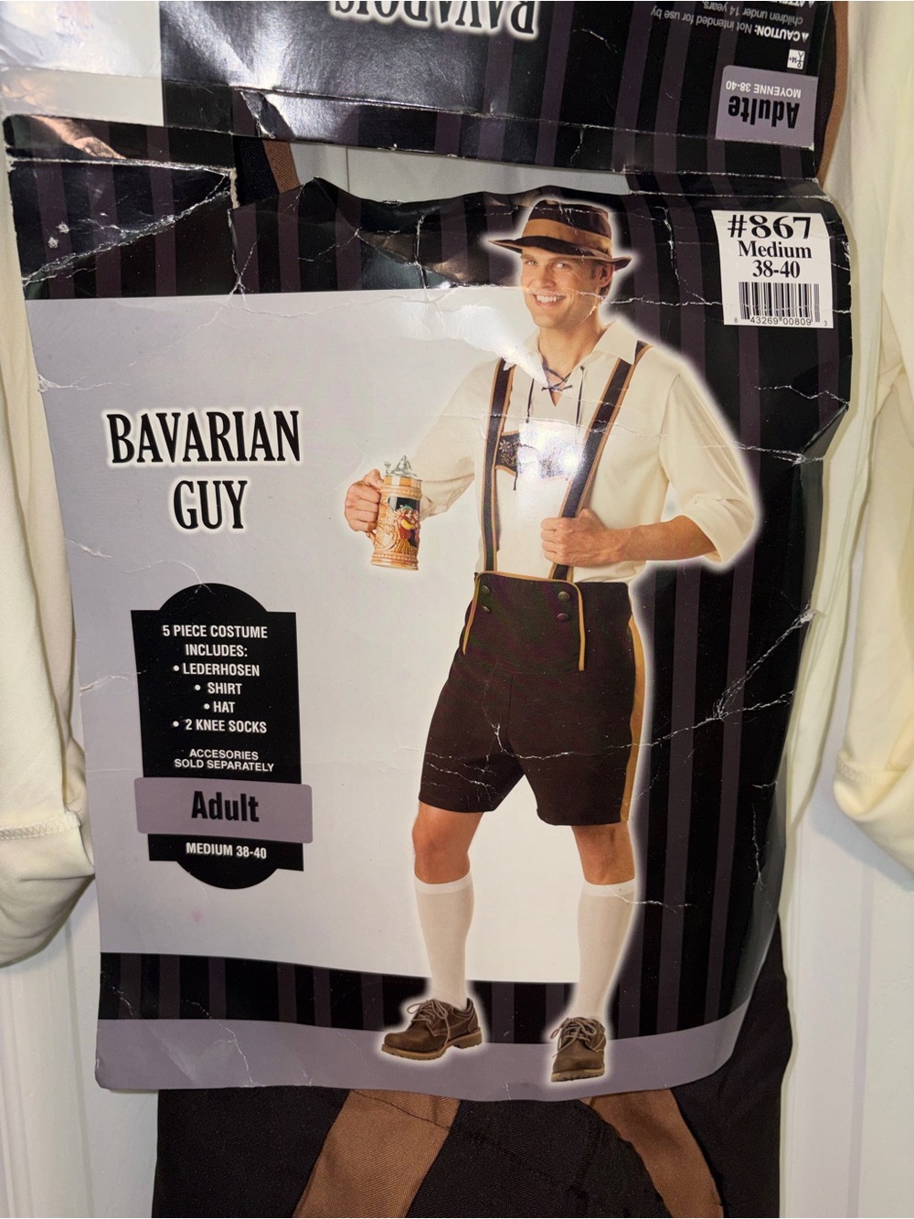 Bavarian Guy Costume Complete Outfit Lederhosen Brown/White M 867